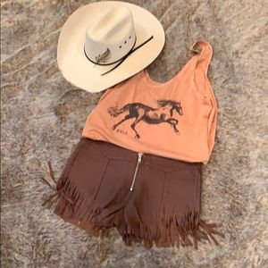 American Retro leather fringe shorts